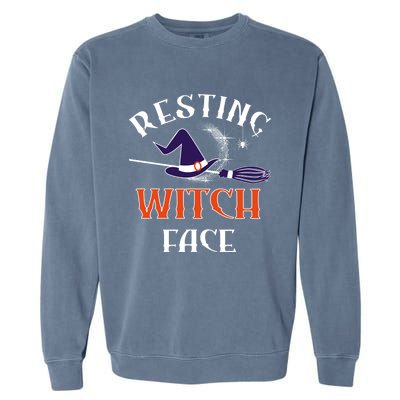 Resting Witch Face Funny Spooky Broomstick Halloween Party Gift Garment-Dyed Sweatshirt