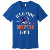 Resting Witch Face Funny Spooky Broomstick Halloween Party Gift Premium T-Shirt