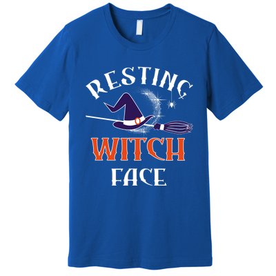 Resting Witch Face Funny Spooky Broomstick Halloween Party Gift Premium T-Shirt