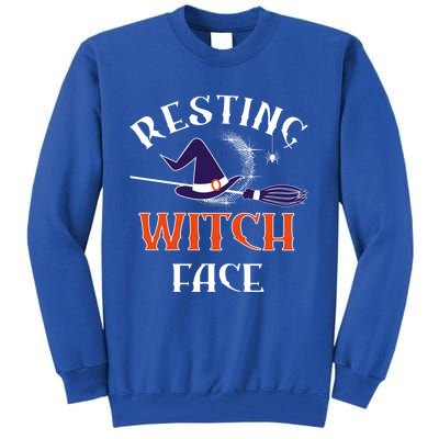 Resting Witch Face Funny Spooky Broomstick Halloween Party Gift Tall Sweatshirt