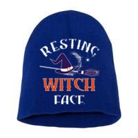 Resting Witch Face Funny Spooky Broomstick Halloween Party Gift Short Acrylic Beanie