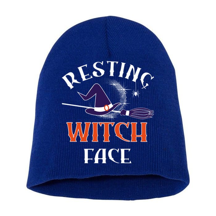 Resting Witch Face Funny Spooky Broomstick Halloween Party Gift Short Acrylic Beanie