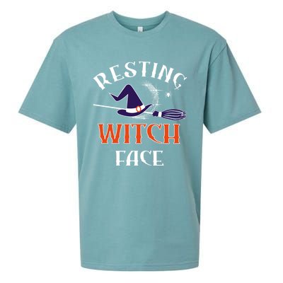 Resting Witch Face Funny Spooky Broomstick Halloween Party Gift Sueded Cloud Jersey T-Shirt