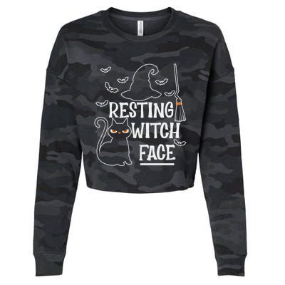 Resting Witch Face Halloween Design Cute Gift Cropped Pullover Crew