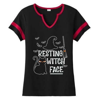 Resting Witch Face Halloween Design Cute Gift Ladies Halftime Notch Neck Tee