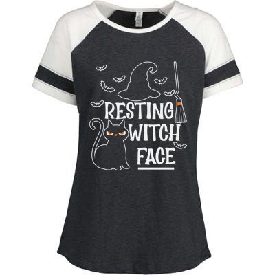 Resting Witch Face Halloween Design Cute Gift Enza Ladies Jersey Colorblock Tee