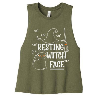 Resting Witch Face Halloween Design Cute Gift Women's Racerback Cropped Tank