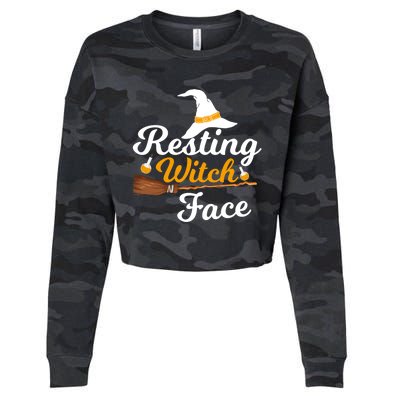 Resting Witch Face Broomstick Cute Spooky Party Gift Cropped Pullover Crew