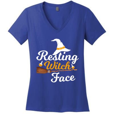 Resting Witch Face Broomstick Cute Spooky Party Gift Women's V-Neck T-Shirt