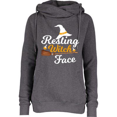 Resting Witch Face Broomstick Cute Spooky Party Gift Womens Funnel Neck Pullover Hood