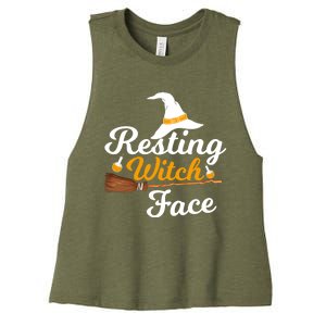 Resting Witch Face Broomstick Cute Spooky Party Gift Women's Racerback Cropped Tank