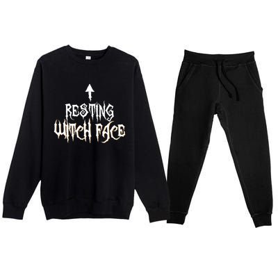 Resting Witch Face Halloween Funny Arrow Gift Premium Crewneck Sweatsuit Set