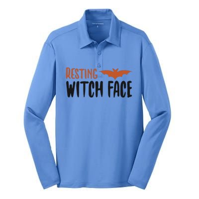 Resting Witch Face Halloween Funny Cute Gift Silk Touch Performance Long Sleeve Polo