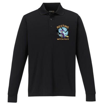 Resting Witch Face Fun Halloween Gift Performance Long Sleeve Polo