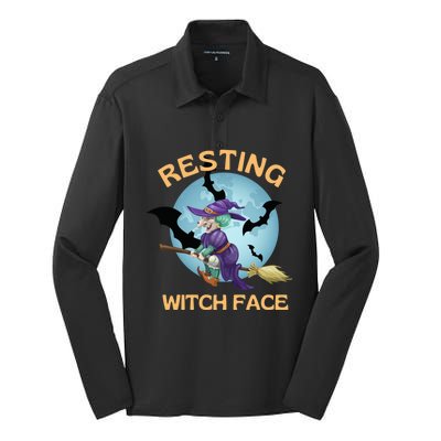 Resting Witch Face Fun Halloween Gift Silk Touch Performance Long Sleeve Polo