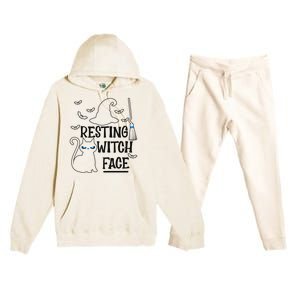 Resting Witch Face Halloween Design Gift Premium Hooded Sweatsuit Set