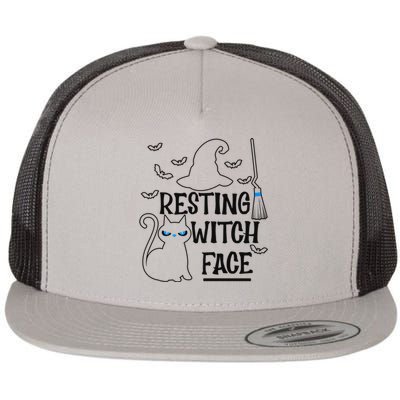 Resting Witch Face Halloween Design Gift Flat Bill Trucker Hat