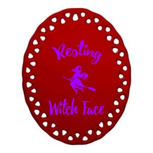 Resting Witch Face Funny Halloween Hallows Eve Ghoulish Funny Gift Ceramic Oval Ornament