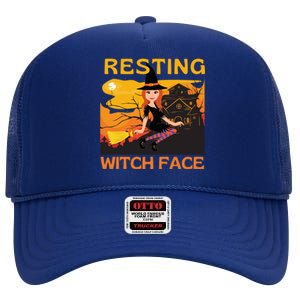 Resting Witch Face Fun Halloween Meaningful Gift High Crown Mesh Back Trucker Hat