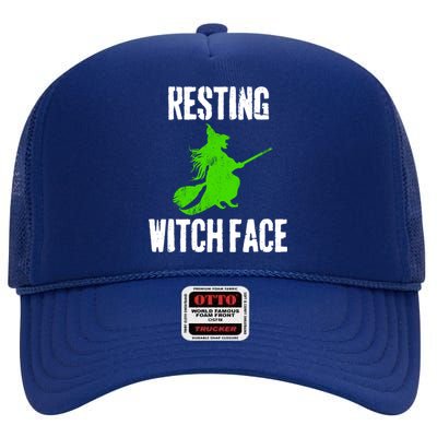 Resting Witch Face Halloween Costume Funny Gift High Crown Mesh Back Trucker Hat