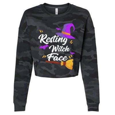 Resting Witch Face Gift Broomstick Fun Spooky Party Gift Cropped Pullover Crew