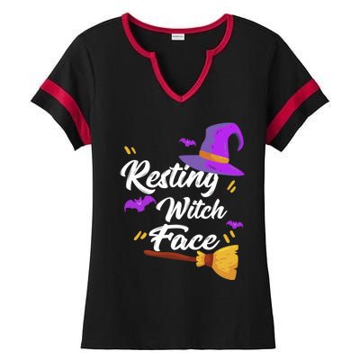 Resting Witch Face Gift Broomstick Fun Spooky Party Gift Ladies Halftime Notch Neck Tee