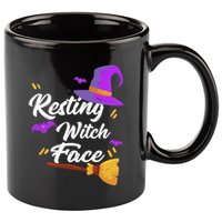Resting Witch Face Gift Broomstick Fun Spooky Party Gift 11oz C Handle Ceramic Mug