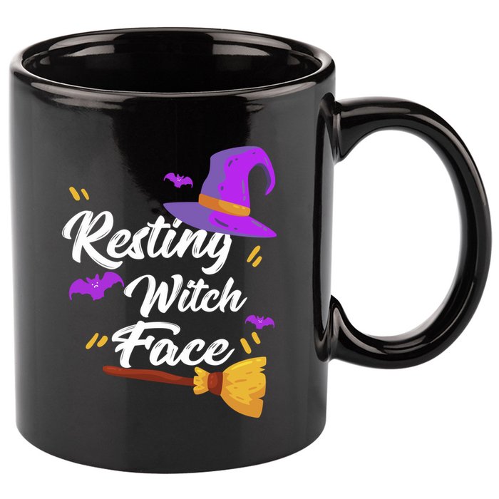 Resting Witch Face Gift Broomstick Fun Spooky Party Gift 11oz C Handle Ceramic Mug
