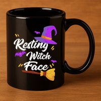 Resting Witch Face Gift Broomstick Fun Spooky Party Gift 11oz C Handle Ceramic Mug
