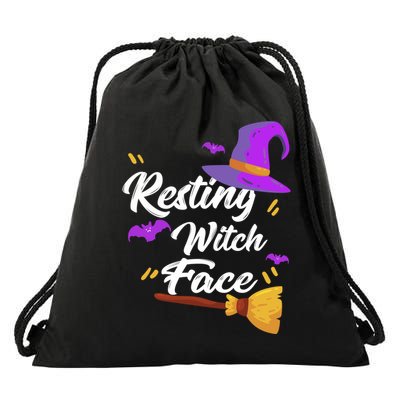 Resting Witch Face Gift Broomstick Fun Spooky Party Gift Drawstring Bag