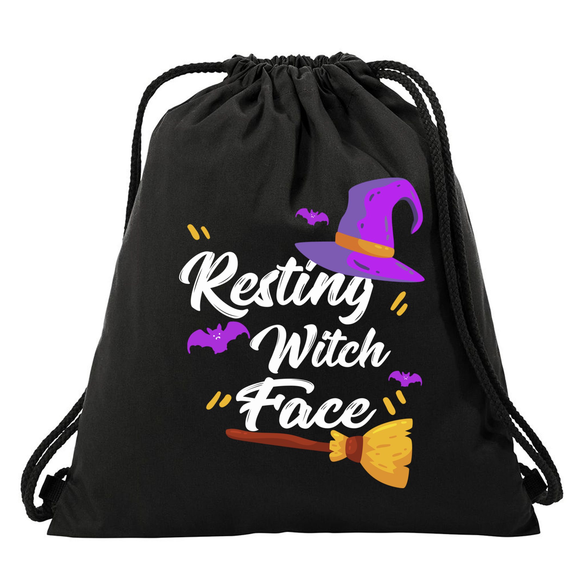 Resting Witch Face Gift Broomstick Fun Spooky Party Gift Drawstring Bag