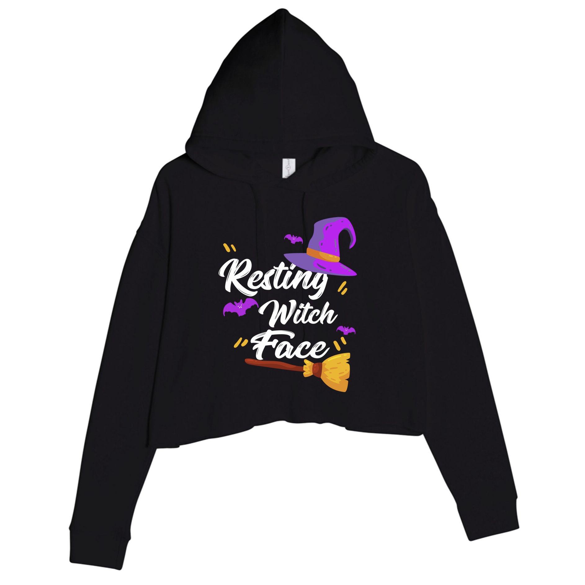 Resting Witch Face Gift Broomstick Fun Spooky Party Gift Crop Fleece Hoodie