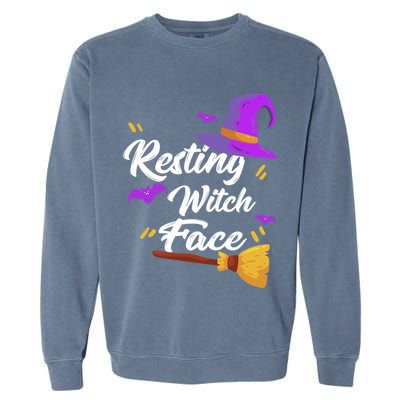 Resting Witch Face Gift Broomstick Fun Spooky Party Gift Garment-Dyed Sweatshirt