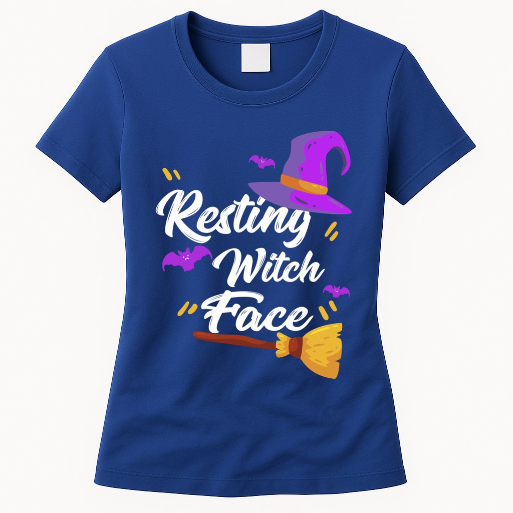 Resting Witch Face Gift Broomstick Fun Spooky Party Gift Womens T-Shirt