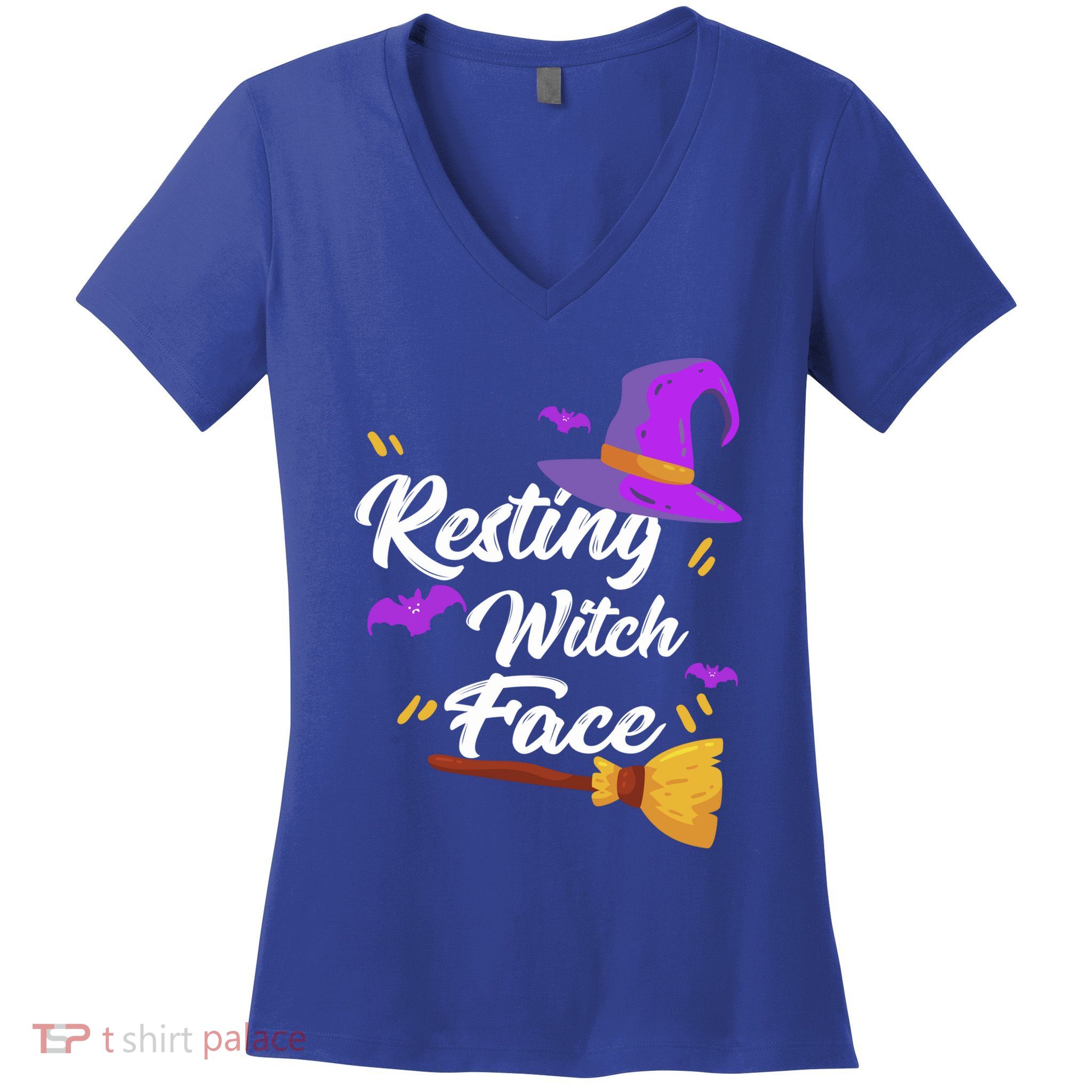 Resting Witch Face Gift Broomstick Fun Spooky Party Gift Women's V-Neck T-Shirt