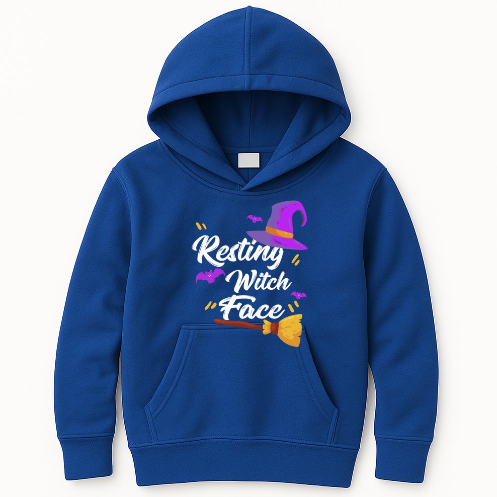 Resting Witch Face Gift Broomstick Fun Spooky Party Gift Kids Hoodie