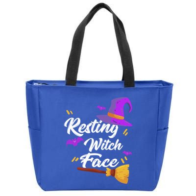 Resting Witch Face Gift Broomstick Fun Spooky Party Gift Zip Tote Bag