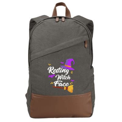 Resting Witch Face Gift Broomstick Fun Spooky Party Gift Cotton Canvas Backpack
