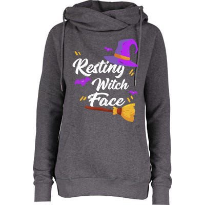 Resting Witch Face Gift Broomstick Fun Spooky Party Gift Womens Funnel Neck Pullover Hood