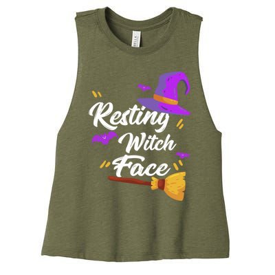 Resting Witch Face Gift Broomstick Fun Spooky Party Gift Women's Racerback Cropped Tank