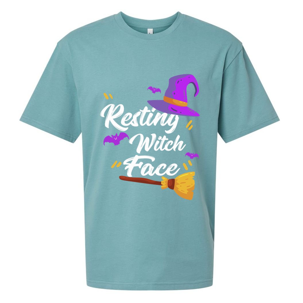 Resting Witch Face Gift Broomstick Fun Spooky Party Gift Sueded Cloud Jersey T-Shirt