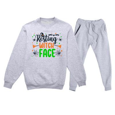 Resting Witch Face Spooky Halloween Vibes Gift Premium Crewneck Sweatsuit Set