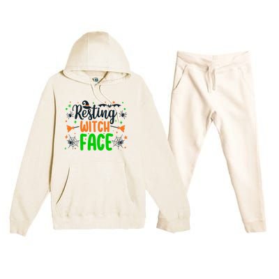 Resting Witch Face Spooky Halloween Vibes Gift Premium Hooded Sweatsuit Set