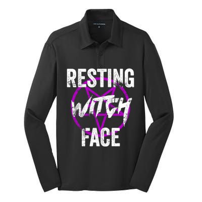 Resting Witch Face Occult Wiccan Pagan Gothic Witchcraft Gift Silk Touch Performance Long Sleeve Polo