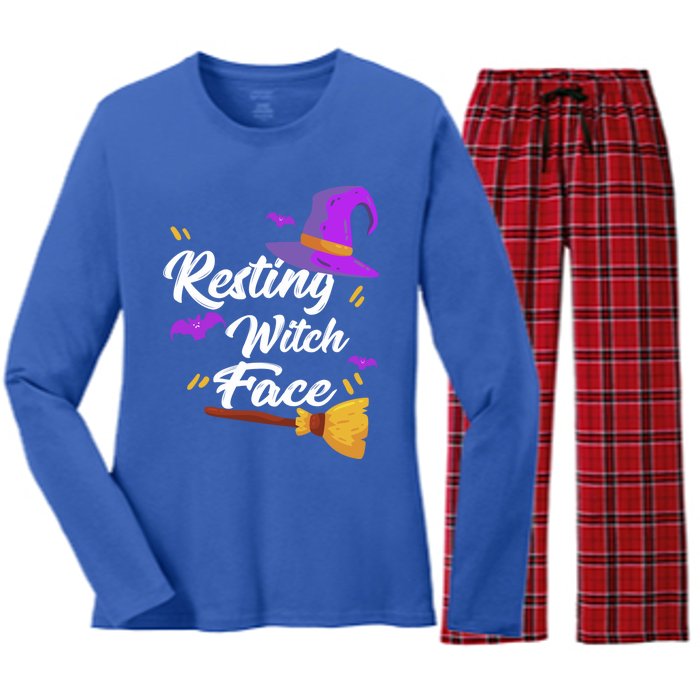 Resting Witch Face Meaningful Gift Broomstick Fun Spooky Party Meaningful Gift Women's Long Sleeve Flannel Pajama Set 