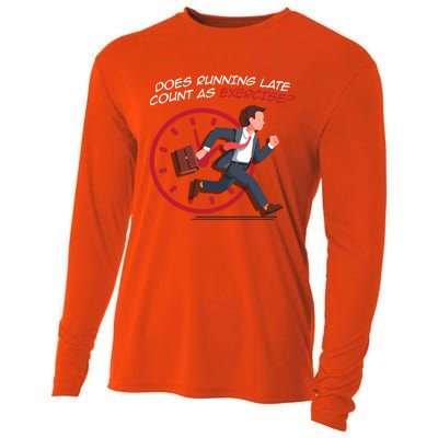 Runner Workout Funny Does Running Late Count As Exercise Gift Cooling Performance Long Sleeve Crew