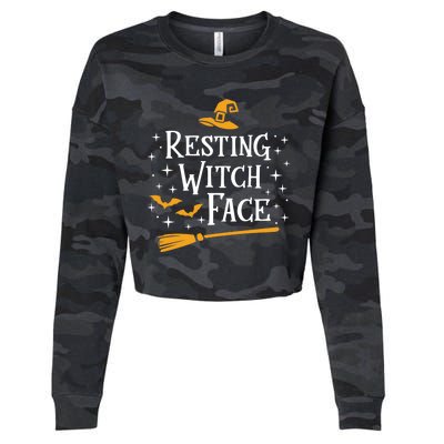 Resting Witch Face Gift Broomstick Funny Spooky Party Cropped Pullover Crew