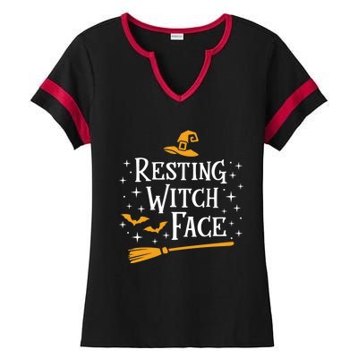 Resting Witch Face Gift Broomstick Funny Spooky Party Ladies Halftime Notch Neck Tee