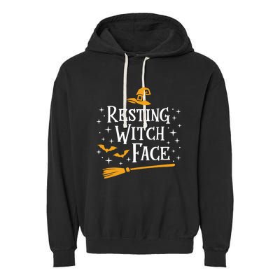 Resting Witch Face Gift Broomstick Funny Spooky Party Garment-Dyed Fleece Hoodie