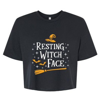 Resting Witch Face Gift Broomstick Funny Spooky Party Bella+Canvas Jersey Crop Tee